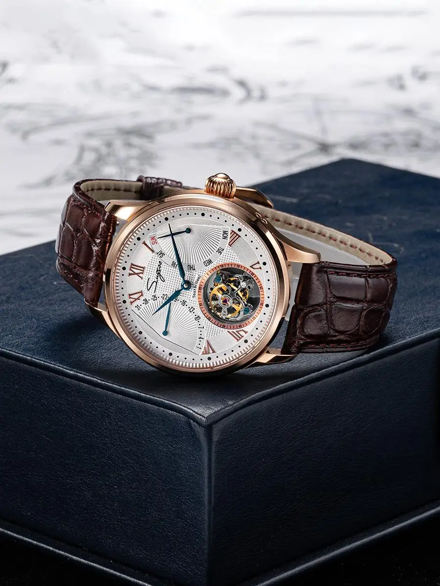 Suggs механизм 8004, автоматические механические мужские часы с турбийоном, подлинный календарь недели, модные мужские часы с турбийоном