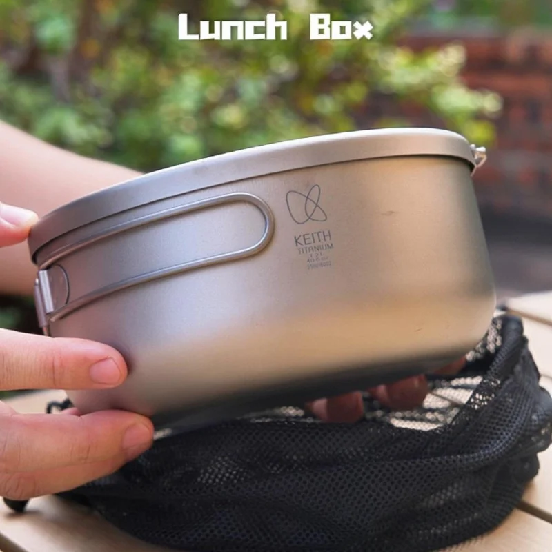 

KEITH Titanium Camping Pot with Lid 800/1000/1200ml Ultra-Light Lunch Box Foldable Handle for Instant Noodles Hiking Backpacking