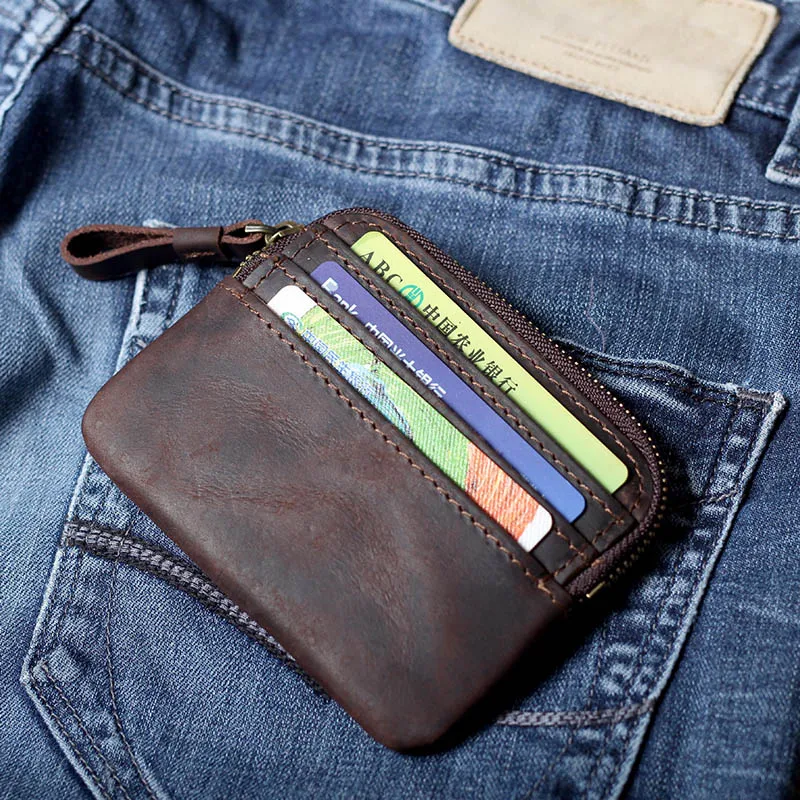 Luufan Crazy Horse Leather Men Zipper Coin Purse Card Holder Short Wallet Women Man Mini Clutch Wallets Money Cash Short Purse