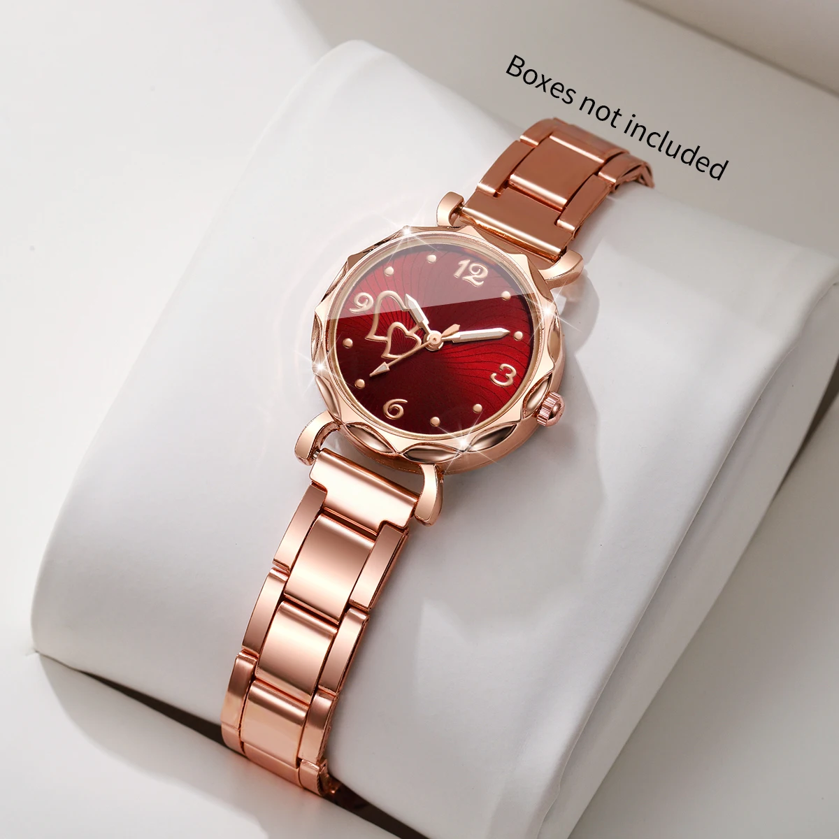 Fashion Heart Dial Women Quartz Watch Elegant Rose Gold Steel Band Wristwatches Clock Gift Relogio Feminino (Without Box）