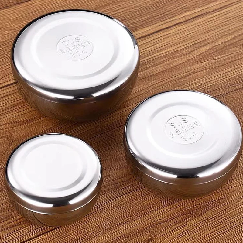 (BF06)Stainless Steel Bowl Korean Big Cooked Rice Bowl With Cover Single Layer Steamed Rice Bowl Child Anti-Scalding/fall