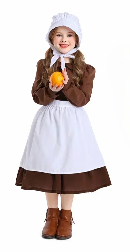 Village Farm Pioneer Prairie Kids 가난한 옷 코스프레 의상 신데렐라 메이드 복장