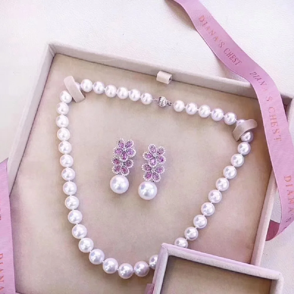 New product set AAAA10-11mm natural Japanese round pearl earring necklace 18 inch/925s* can be sold separately
