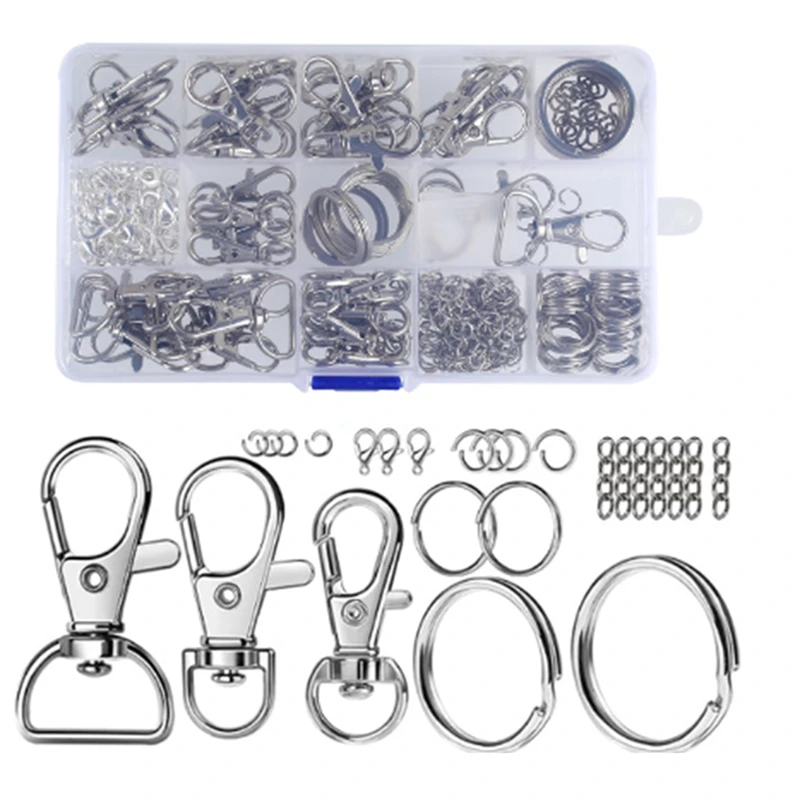 265Pcs Keychain Kit Silver Metal Keychain Clips Hooks With Key Rings Lobster Claw Clasps Keychain Accessories