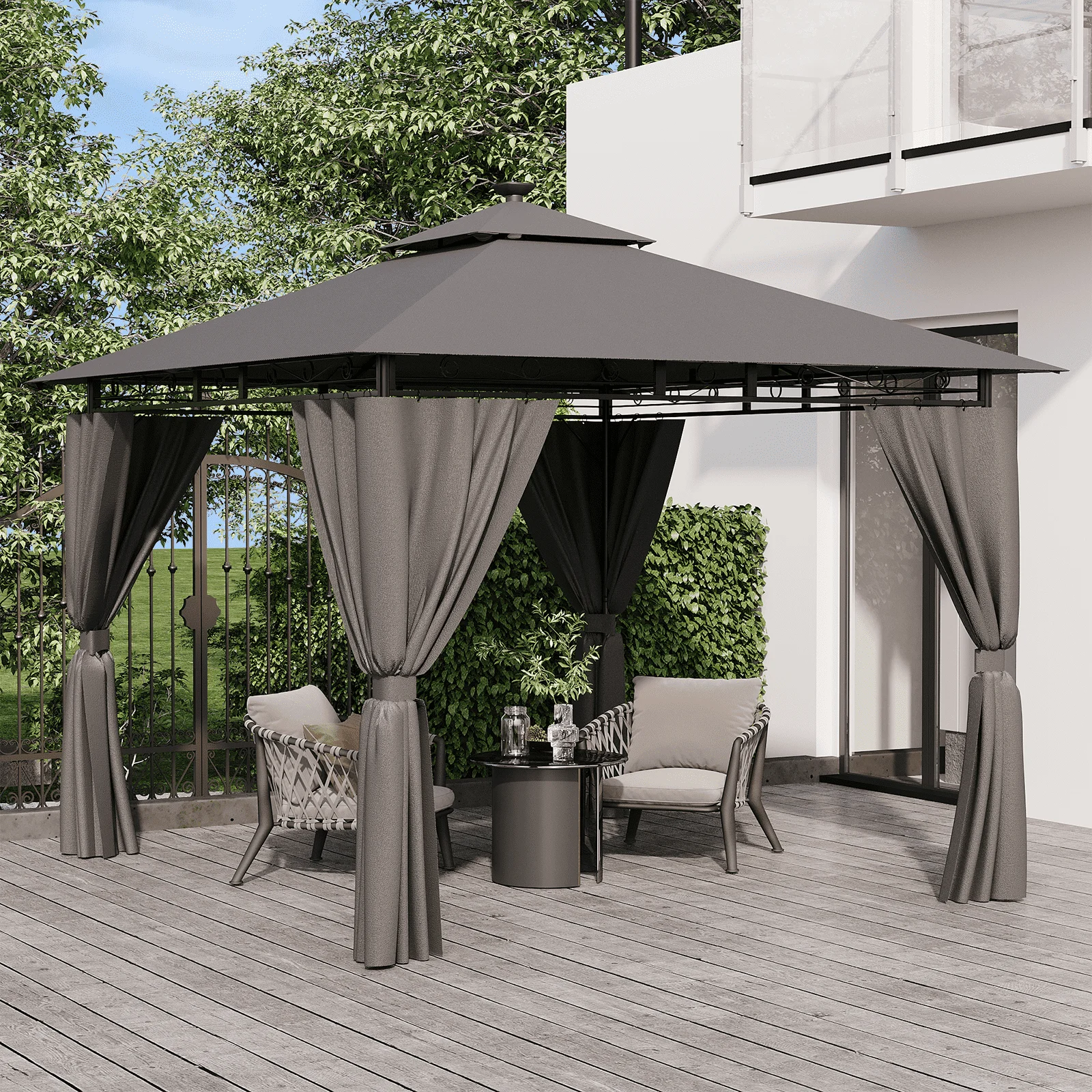 Pavillon LED extérieur Devoko 3*3m, imperméable, résistant au soleil, toit double, pour jardin