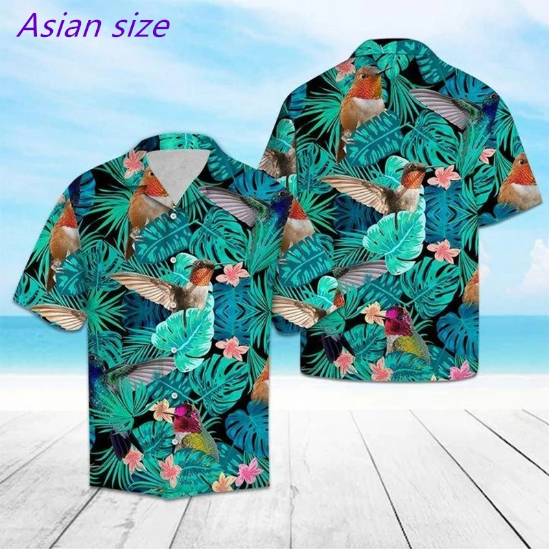 

New Shirts Sumemr Hot Sale Vacation Hawaii Beach Shirt Casual Oversized Birds Graphic Breathable Blouses Plant 3D Printed Camisa