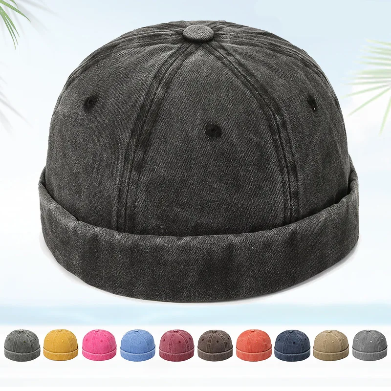 

Men's trend four seasons washed denim melon hat street fashion retro light landlord hat