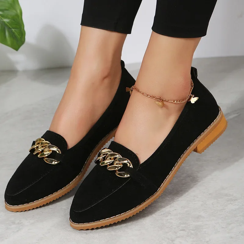Europe America 2023 Hot Sales Fashion Leopard Print Flat Shoes Women's Metal Chain Loafers Breathable Casual Sneakers for Women