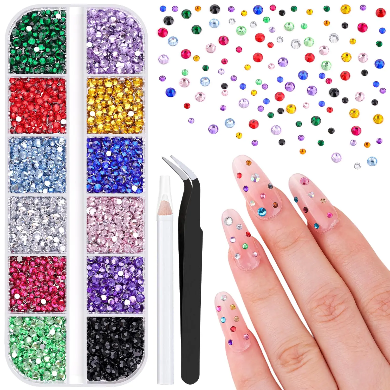 5000 Stück Kleine Harz-Strasssteine für Nagelkunst, Bunte Strass-Steine 2/3MM Flache Rückseite, Glitzernde Edelsteine, Strass-Charms – Detail 6