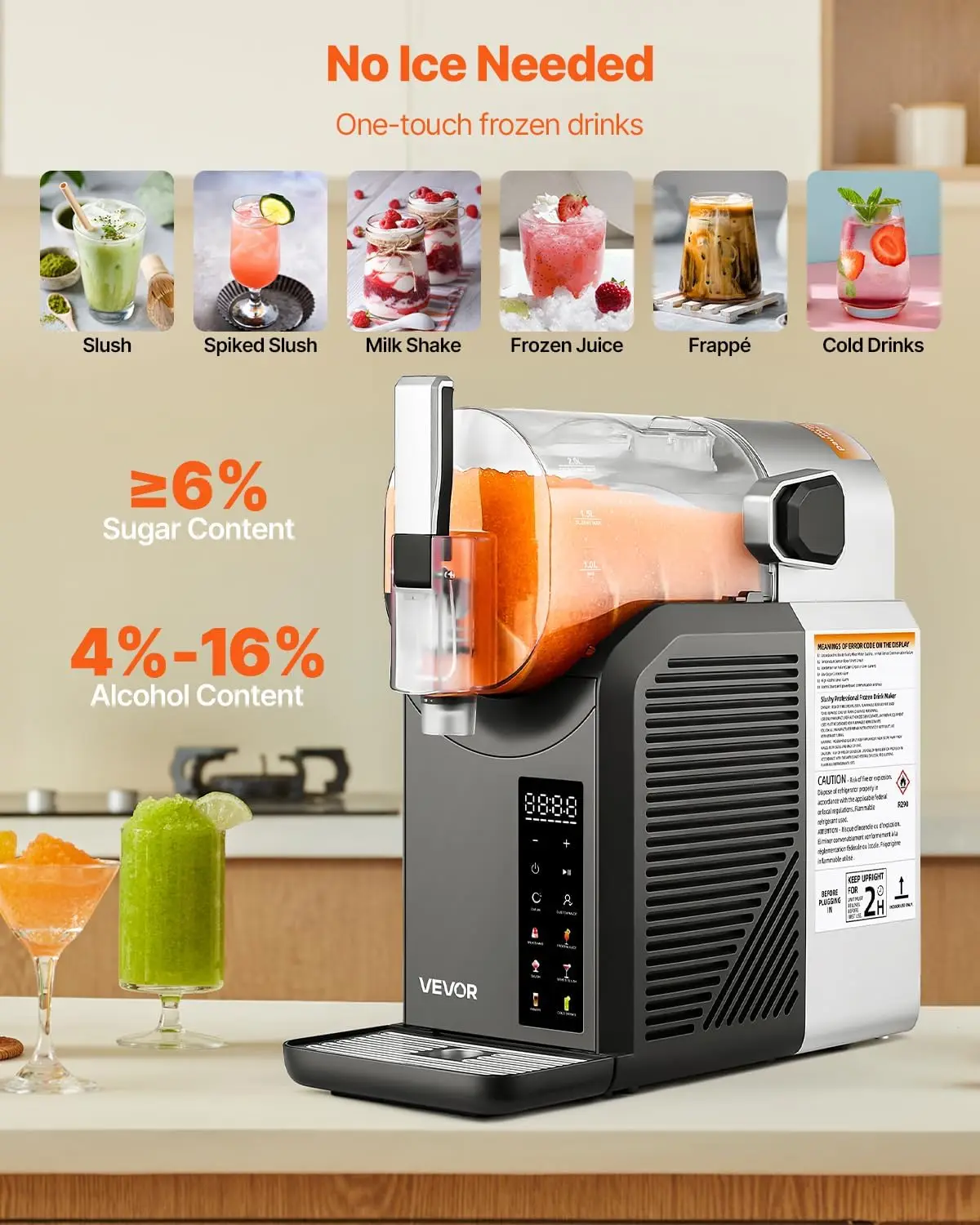 

Slushie Machine, 2L/68oz No Ice Needed Slushy Machine for Home,Frozen Drink Maker with 6 Preset Programs,Margarita,Self-Cleaning