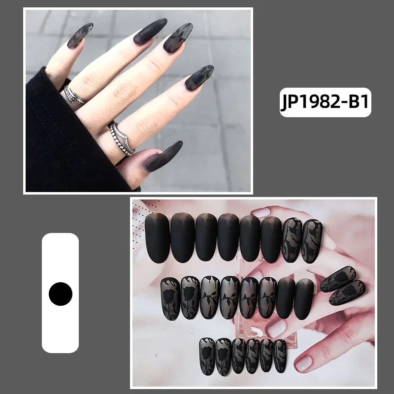 24Pcs Fake Nails With  Glue Sticker Nail Tips Press On  French  Ballerina Artifical  False   Design