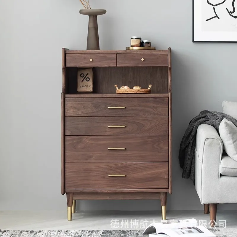 Five-drawer chest, black walnut solid wood storage cabinet, living room, bedroom cherry solid wood storage drawer cabinet, drawe