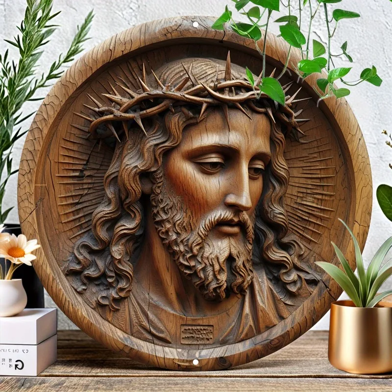 

Vibrant Round Aluminum Jesus Wall Art - UV-Resistant, Design for Home & Office Decor - Perfect Gift for Christian Enthusiasts