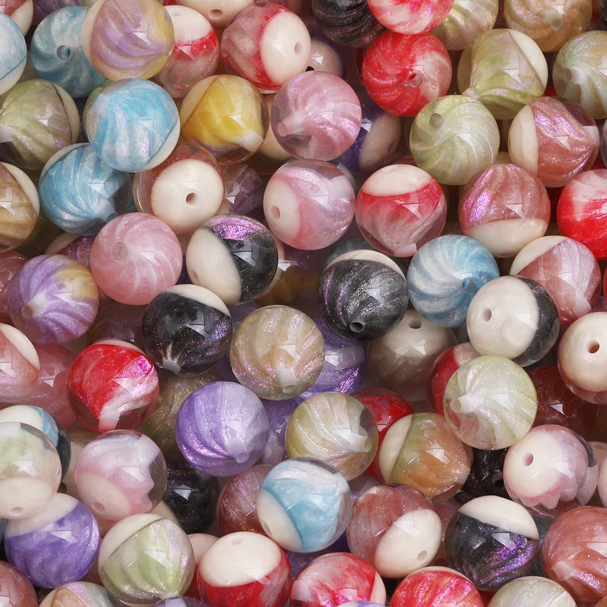 6/18pcs Random Color Acrylic Swirl Ball Beads 16mm Two Tone Loose Spacer Beads For Bracelet Jewelry DIY Craft Making