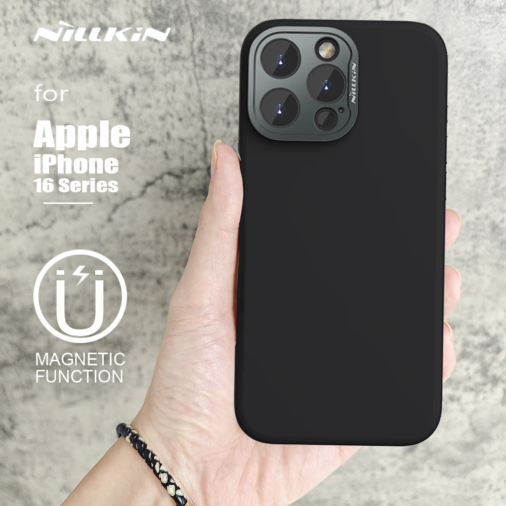 Nillkin for iPhone 16 Pro / 16 Pro Max Magnetic Case Lens Wing with Camera Stand Liquid Silicone Camera Protection Back Cover