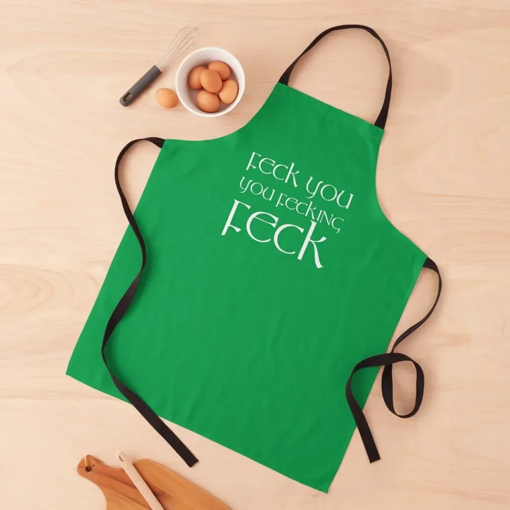 

Feck You, You Fecking Feck Emerald Green Background Apron with personal logo Barber japanese woman Apron