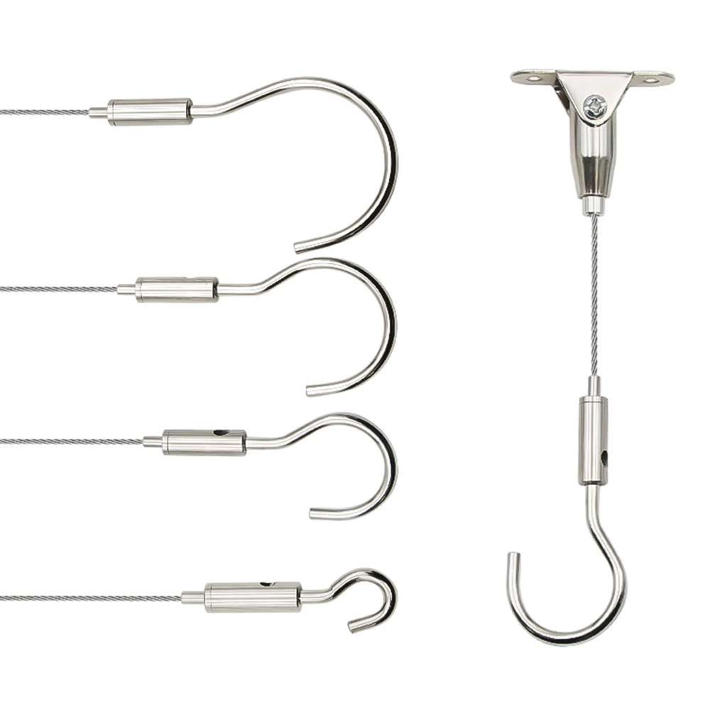 1.5mm 304 Stainless Steel Cable Hook Set with Adjustable Suspension Hook, Movable Suspension Code, Cable Suspension Rope
