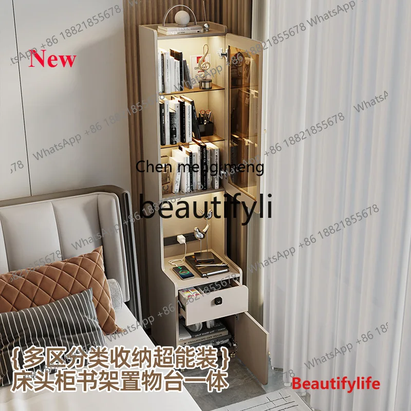 2003 bedside table bookshelf integrated multi-functional storage cabinet intelligent small vertical cabinet with lock