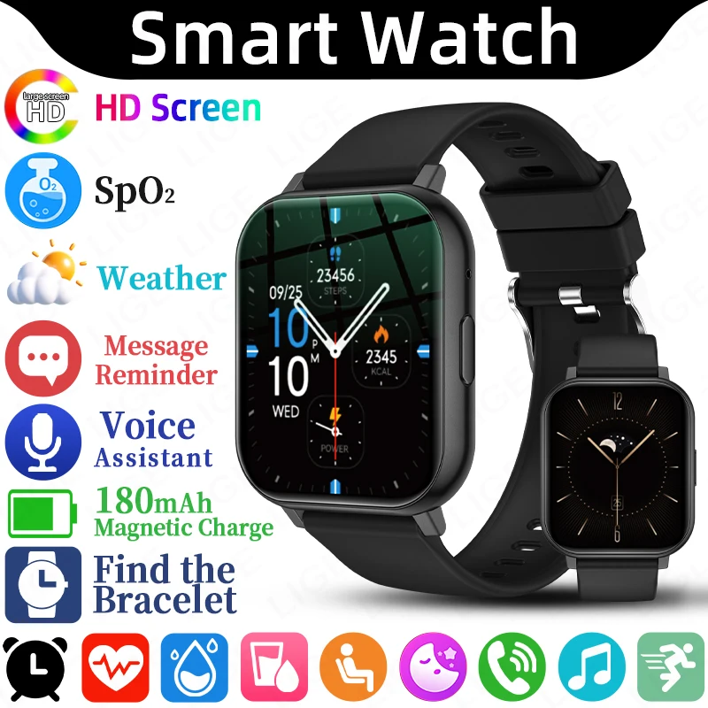 

2026 LIGE Smart Watch HD Screen Heart Rate Voice Assistant Music Control Watches Pedometer Call Reminder smart watches for men