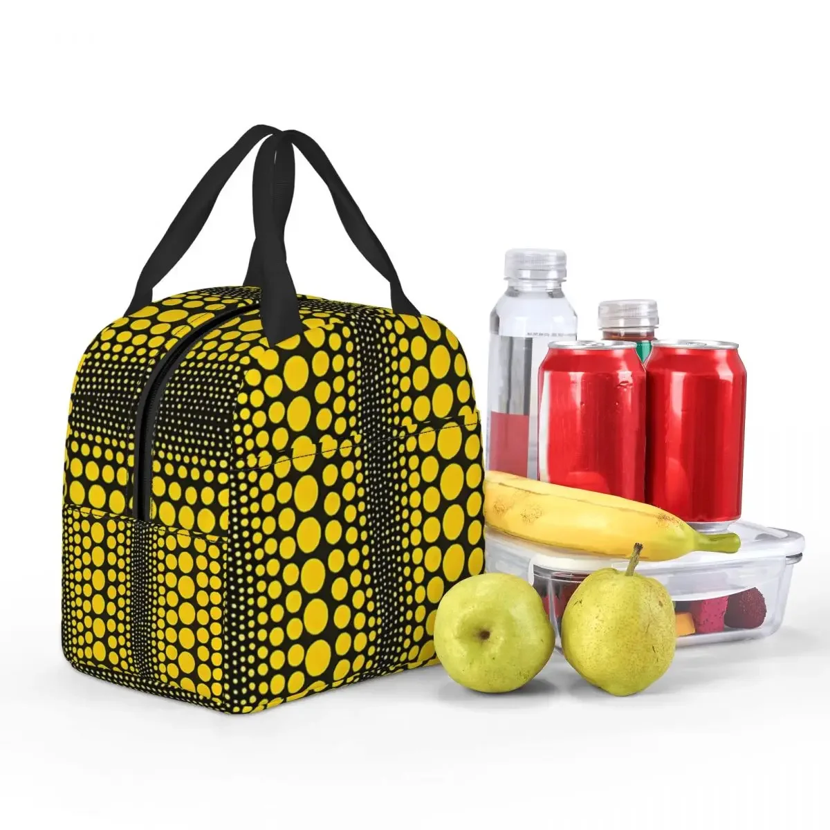 Dot Line Yellow Yayoi Kusama Thermal Insulated Lunch Bags Women Polka Portable Lunch Container Outdoor Picnic Storage Food Box