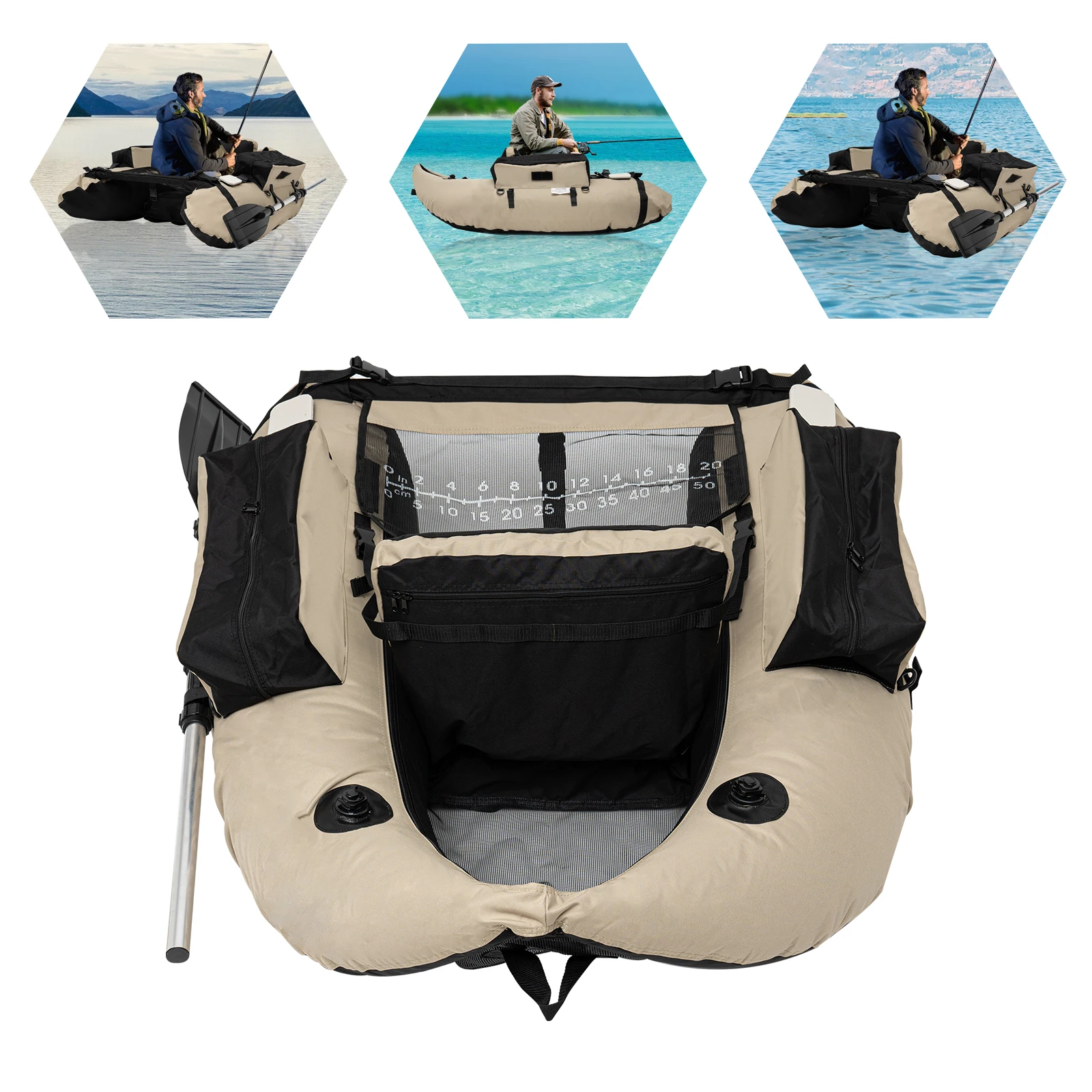 136*105cm Outdoor Khaki Inflatable Portable Fishing Boat Fit for Oceans Lakes Rivers for Rafting Exploring Fishing Accessories