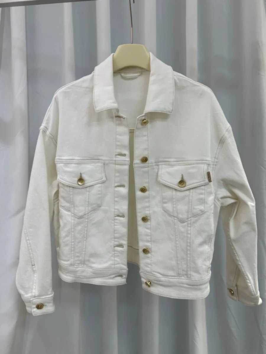 24 B/C High Quality White Denim Collection Soft Wash Short Denim Jacket Coat + Jeans Two Set