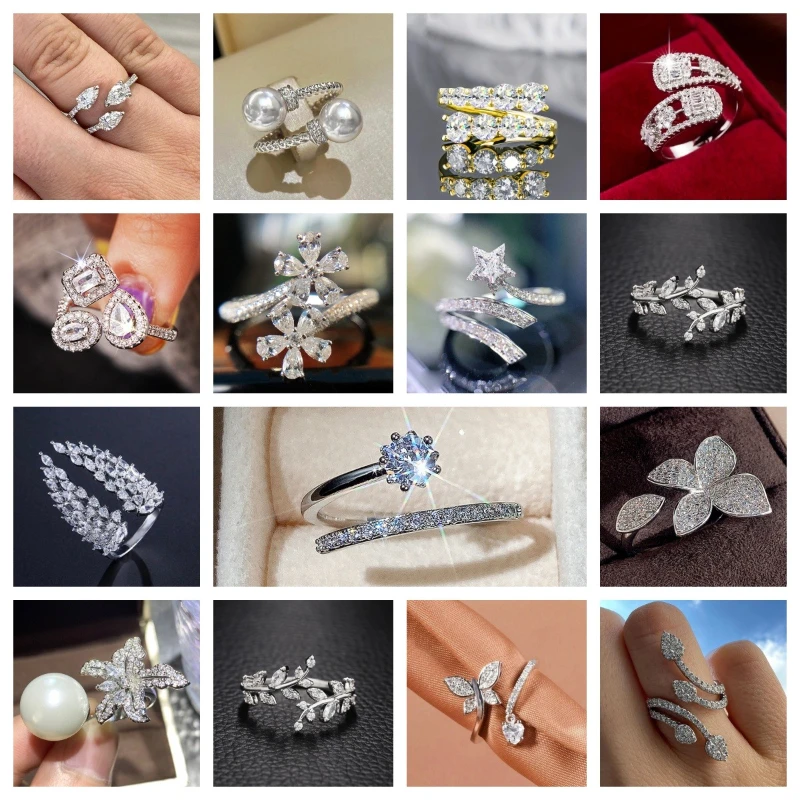 Новое персонализированное, модное, высококачественное регулируемое кольцо с элегантной и ослепительной оправой, украшенное камнями циркона.
