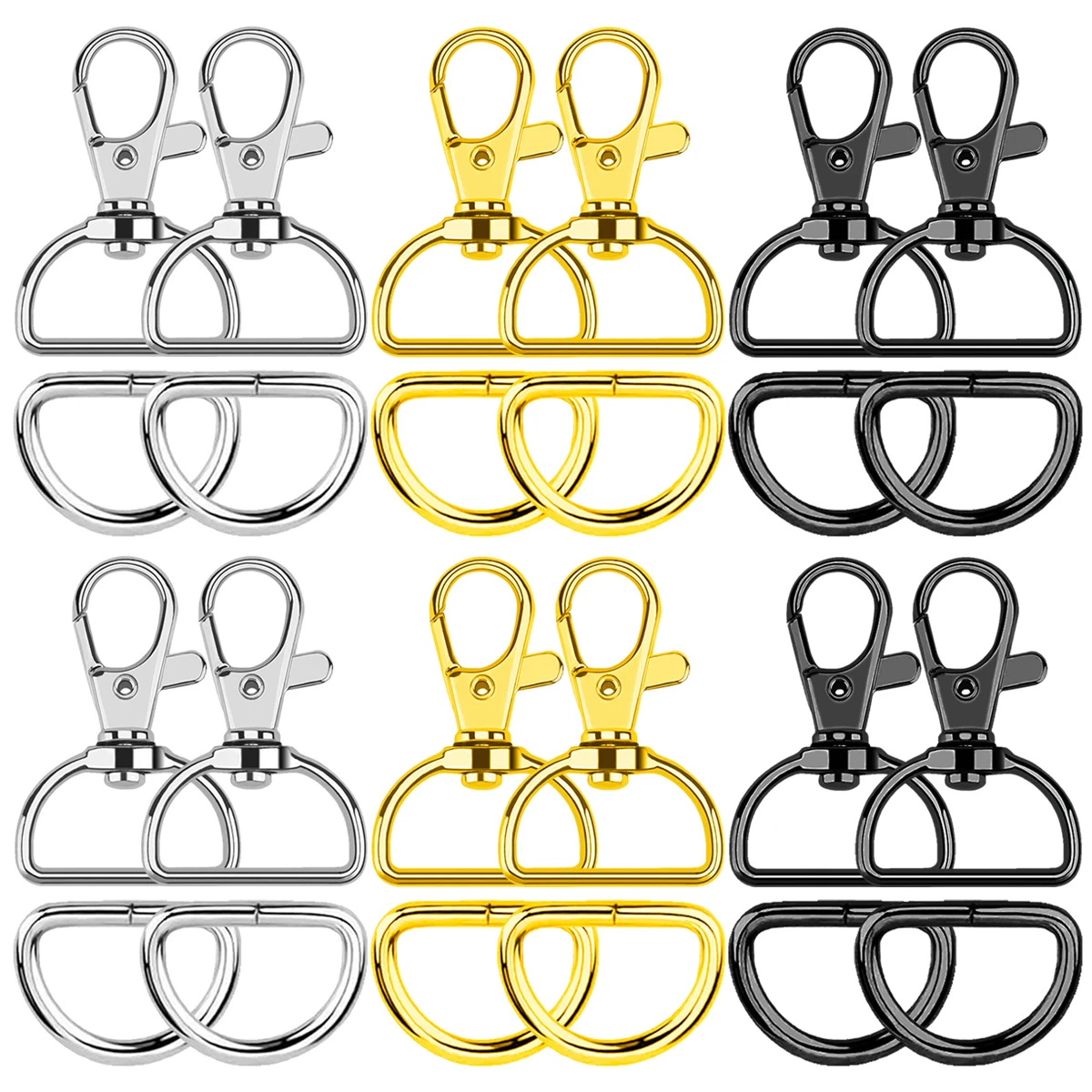 10/20 Set Large D Clip Swivel Keychain Hooks with D Rings, Purse Hardware, for DIY Crafts Handbag Hardware Sewing Projects