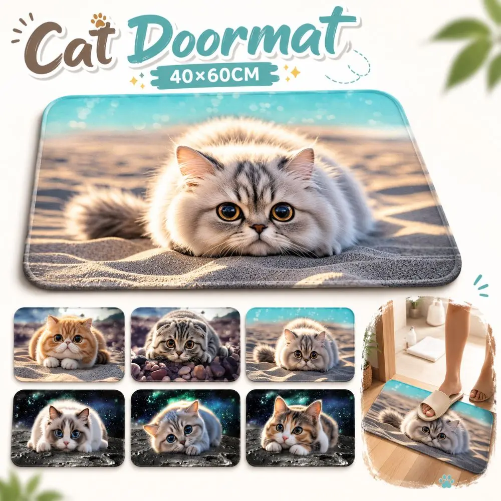 Cat Pattern Optical Illusion Doormat Water-absorbing Non-slip Bathroom Carpet Diatomaceous Earth 40×60CM Bedroom Door Rug