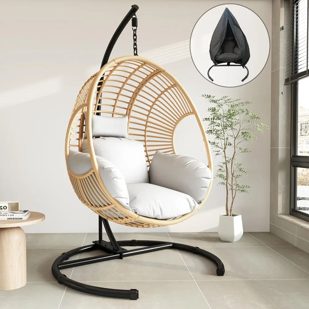 

Hanging Egg Chair with Stand - Egg Swing Chair Outdoor Indoor Patio Wicker Chair Swing Hammock Egg Chairs 400lbs Capacity for Ou