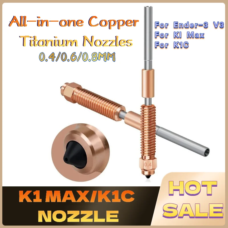 DB-3D Printer Parts K1C All-in-one Copper Titanium Nozzles for Ender 3 V3,KE K1 Max High Flow Printing Quick-Swap Nozzle