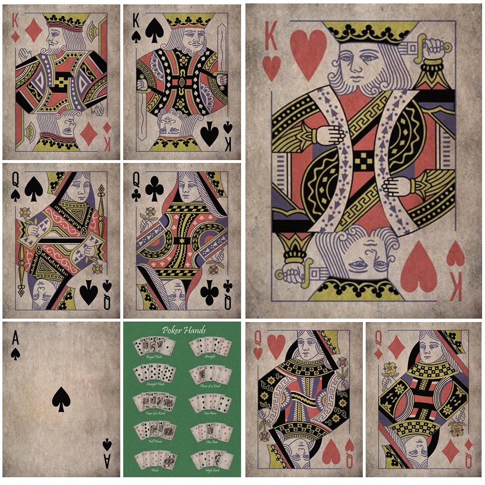 

Vintage Playing Cards Poker Hands Wall Art Canvas Painting Posters Prints Wall Pictures For Living Room Home Decor Unframed