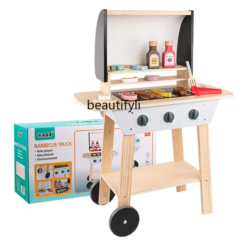 

Children's baby barbecue toy set wooden wooden educational child stroller