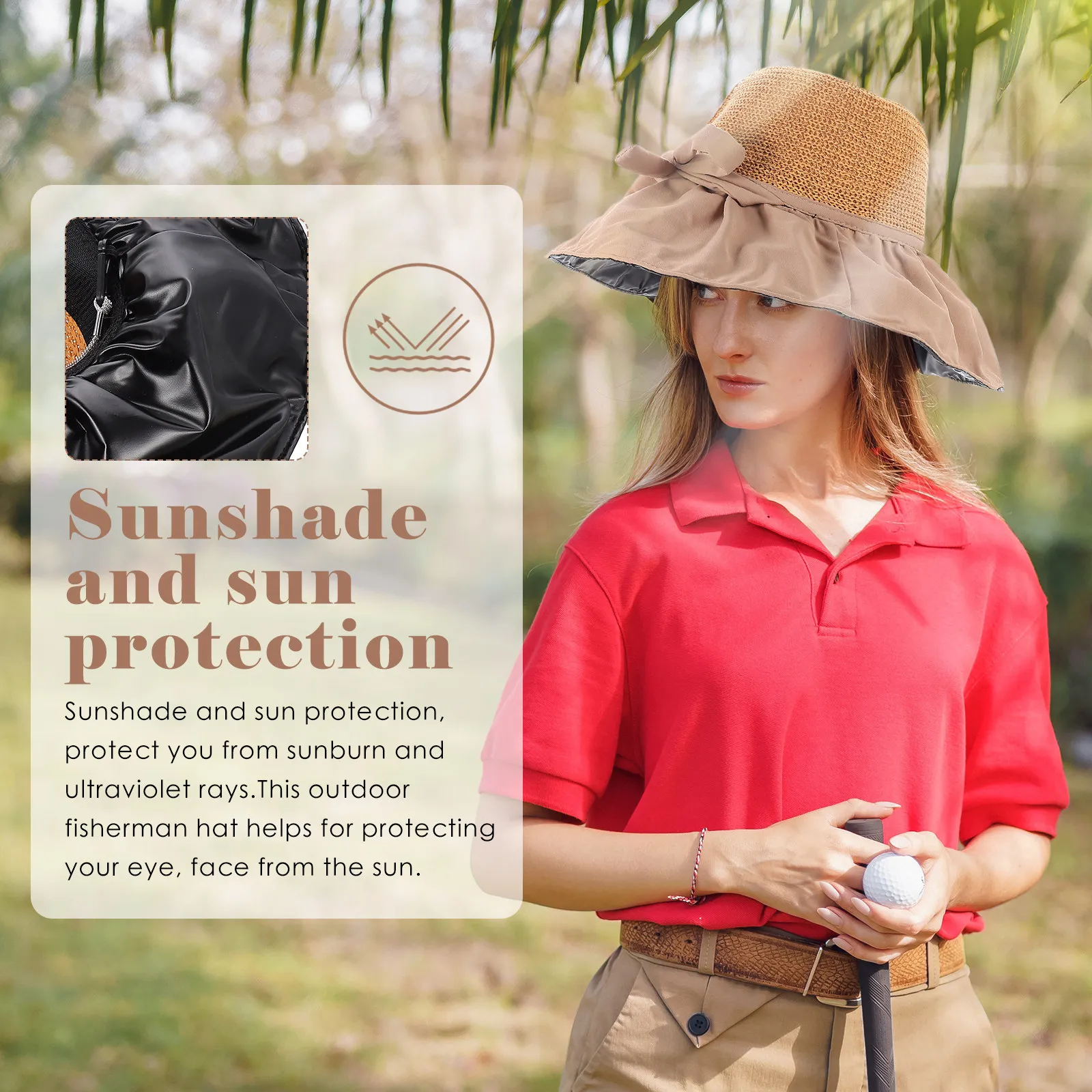 

Summer Outdoor Bucket Hat Women Black Big Sunbonnet Breathable Fisherman Cap Sunscreen Sunproof for Camping Fishing Gardening