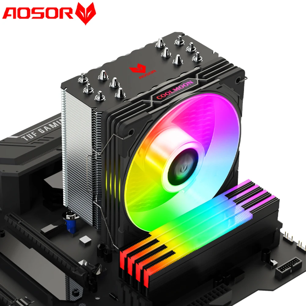 COOLMOON CPU Cooler Fan 6 Heat Pipe 12V 4Pin PWM RGB for Intel LGA 1700 AMD AM5 Quiet Ventilador Silent Radiator Cooling Fan