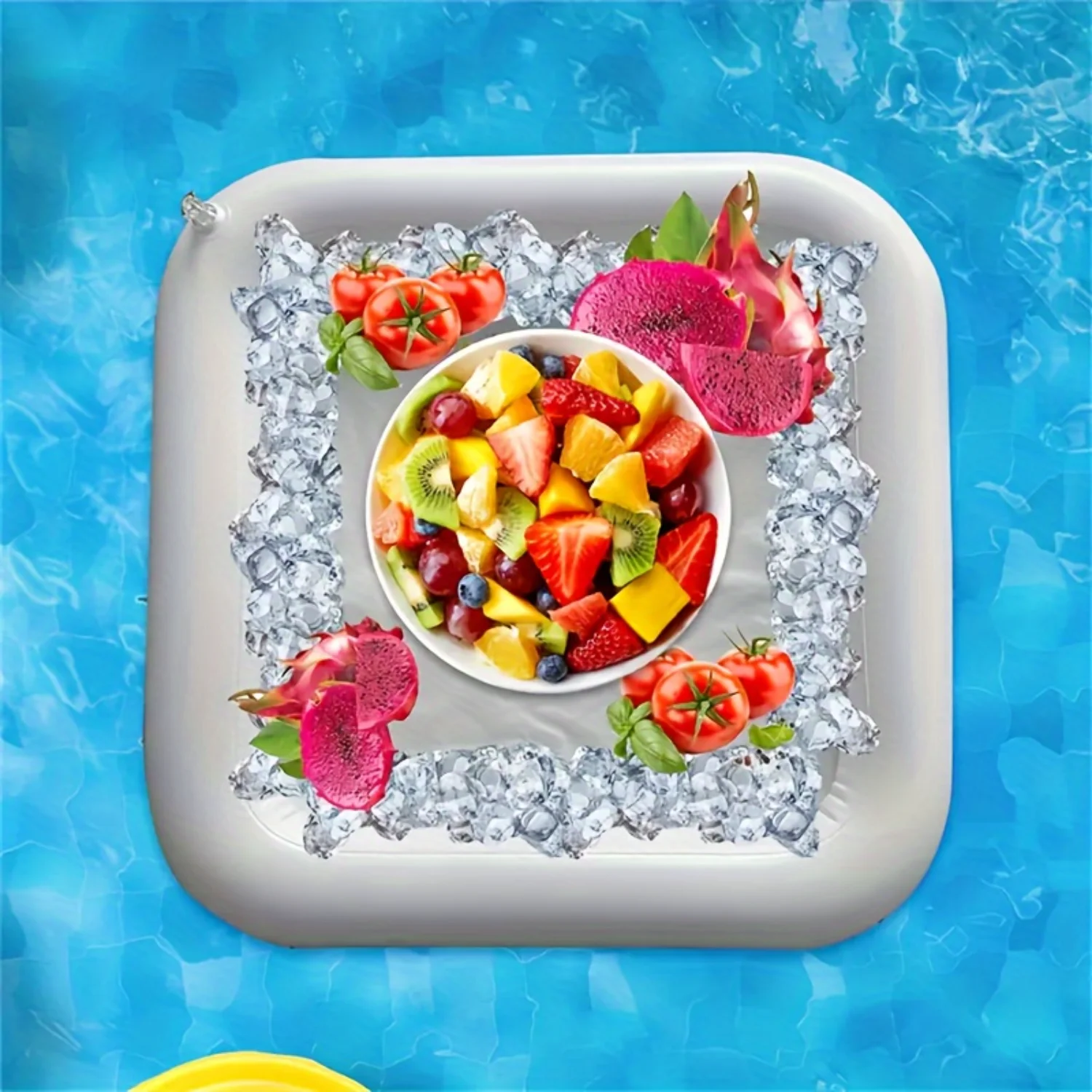 1pc Inflatable Square Floating Ice Tray, Durable Party Drink Holder, Fruit Snack Server, For Swimming Pools, Camping & Parties