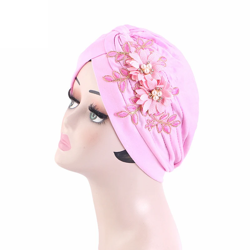 Muslim Women Flower Chemo Cap Cancer Turban Bonnet Inner Hat Hair Loss Head Scarf Wrap Indian Beanies Skullies Solid Arab Islam