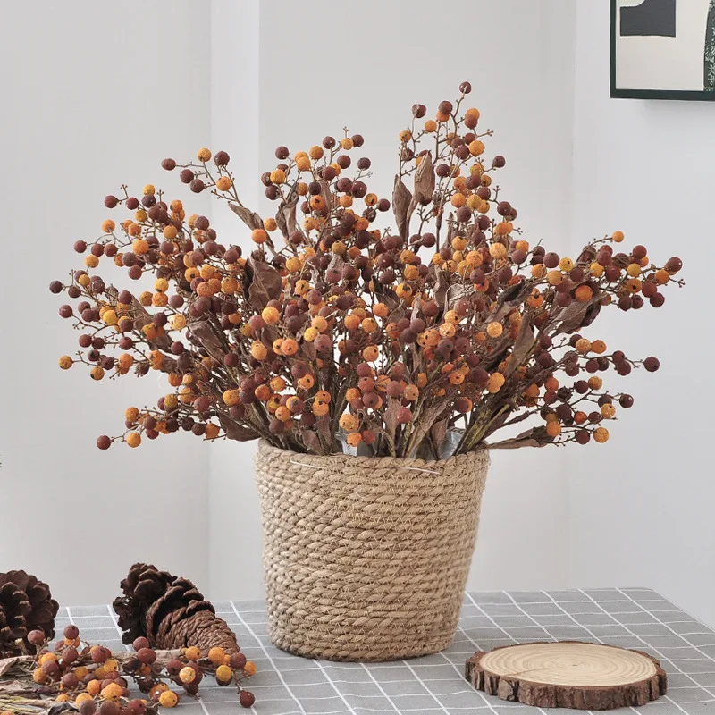 40CM Autumn Holly Fruit Bouquet Artificial Flower European Dried Flower Living Room Home Light Luxury Model Room Decorative