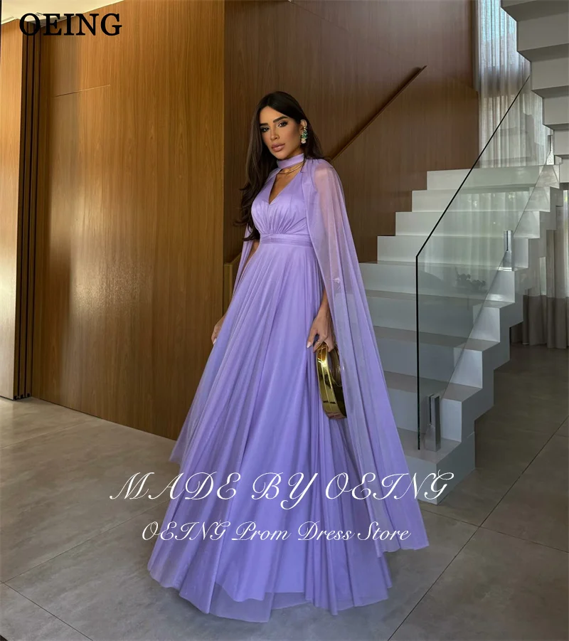 OEING – robe de bal trapèze violette, Simple, col en v, drapée, sans manches, longueur au sol, personnalisée