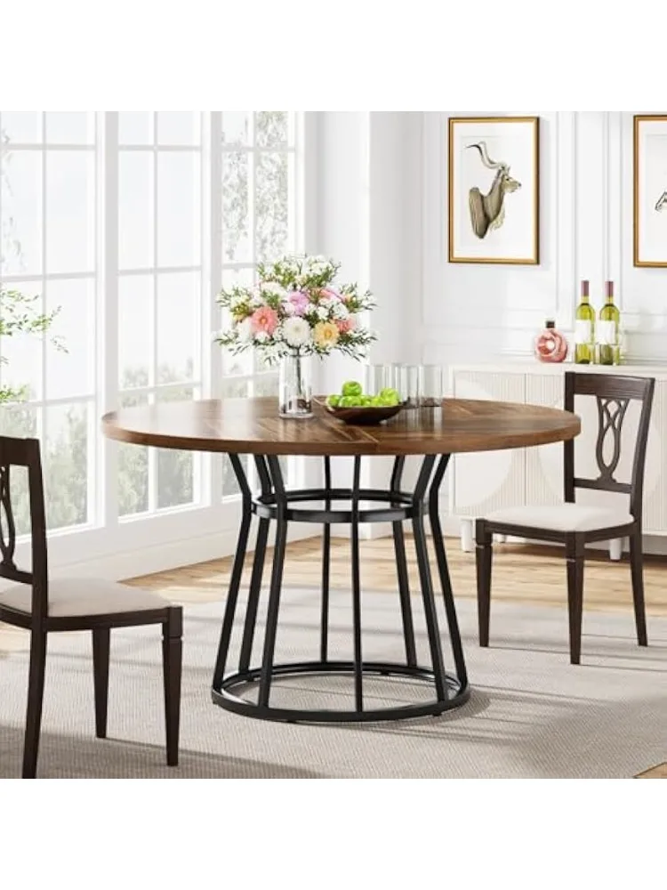 LITTLE TREE Round Dining Table for 4 People, Circle Dining Room Table with Metal Base,Kitchen Dinner Table for Kitchen Room