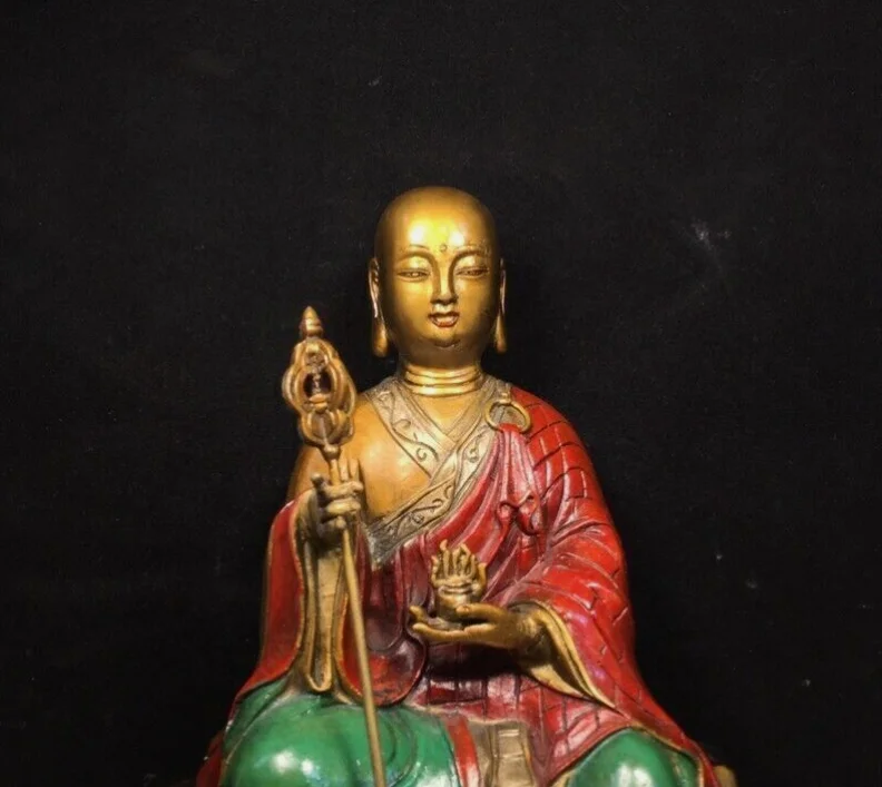 Tibet Buddhism bronze gilt painted tangseng Ksitigarbha jizo Monk Buddha statue