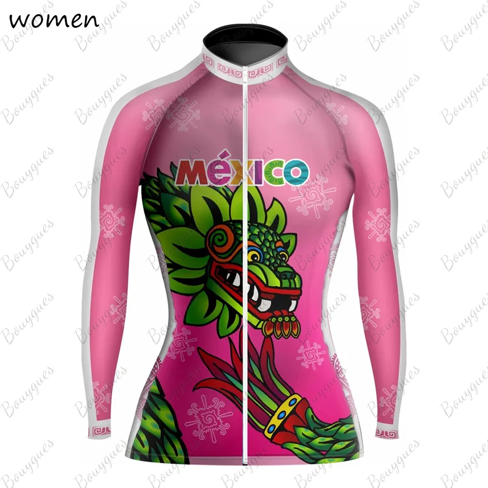 Women\'s Mexico Cycling Jersey MTB Jersey Bicycle Team Cycling Shirt  Long Sleeve Bike Wear Summer Winter Premium Cycle Clothes