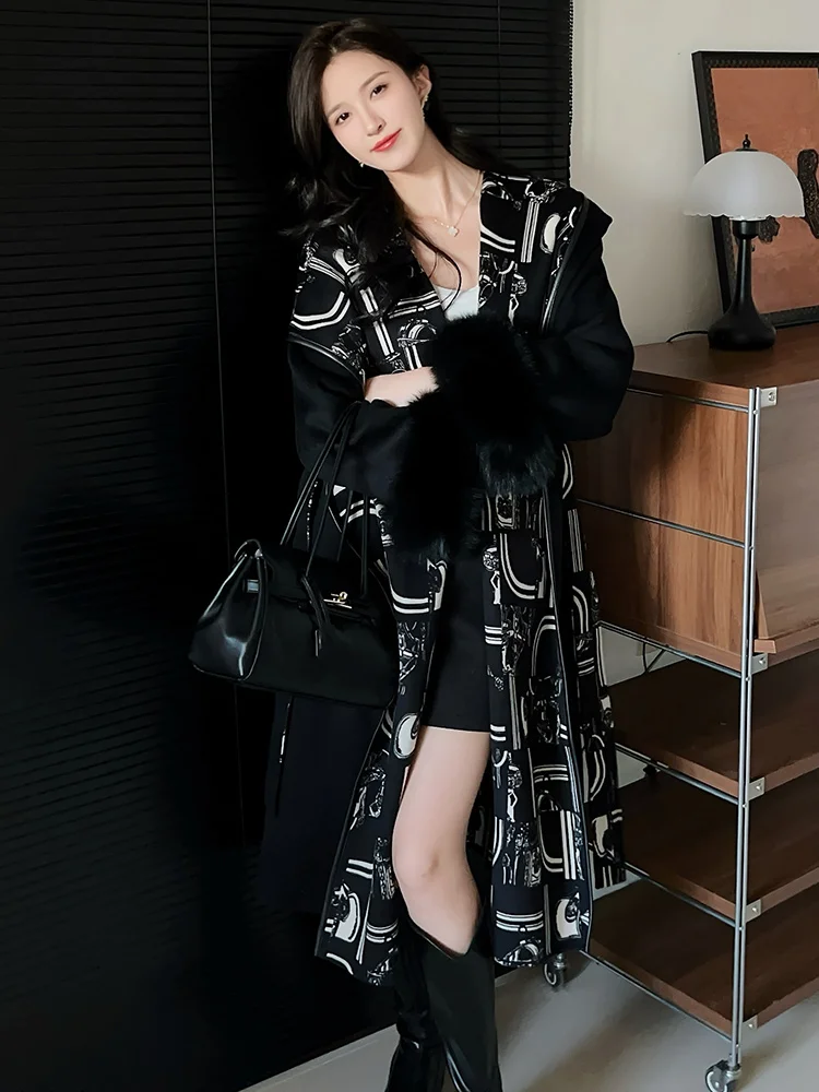 

Winter Women Cashmere Wool Jacket Natural Fox Fur Cuffs Coat Real Woolen Ladies Outwear Female Coat Luxury Jacket Hot Sale