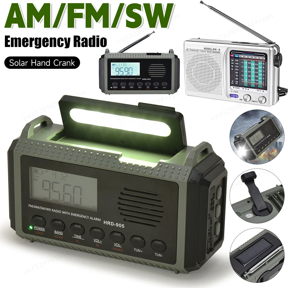 Solar Hand Crank AM FM SW Digital Radio Built-in Speaker Emergency Radio Multifunctional Weather Radio for Outdoor Survival