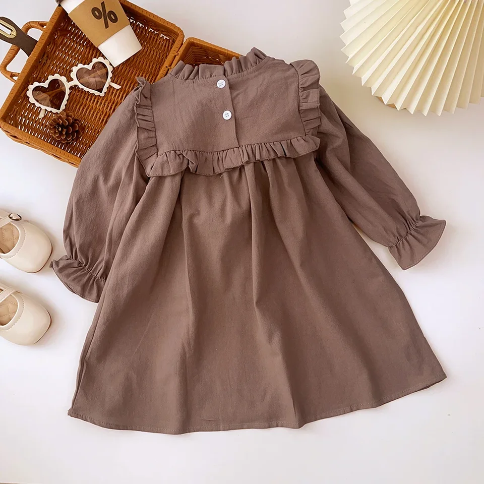 2023 New Spring Autumn Flower Embroidery Design Girls' Dress French Round  Neck Ruffle Cute Girls' Long Sleeve Skirt - AliExpress