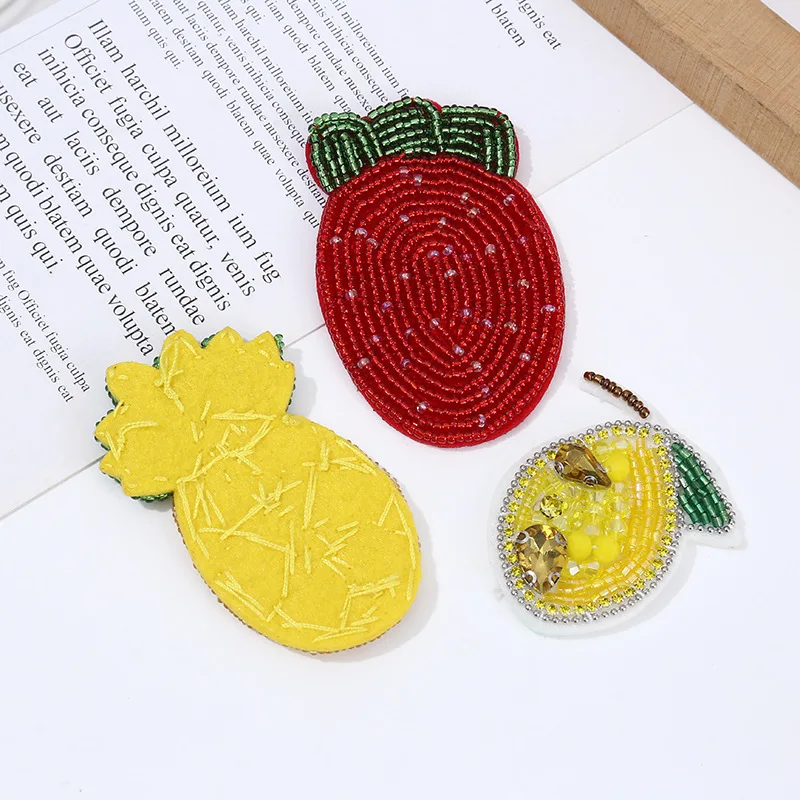New handmade beaded seed bead crystal fruit fabric patch clothing accessory patch