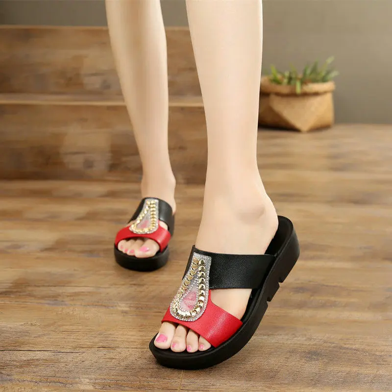 Women Fashion Sandals 2024 Summer Woman Flip Flops Leather Wedges Platform Sandals Ladies Summer Slippers Shoes