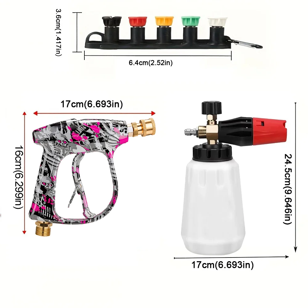 Classic Graffiti Design Washer Gun Set Supplied with Foam Cannon, 5 Nozzles Base and Corrosion Resistant Metal Bosch Adapter