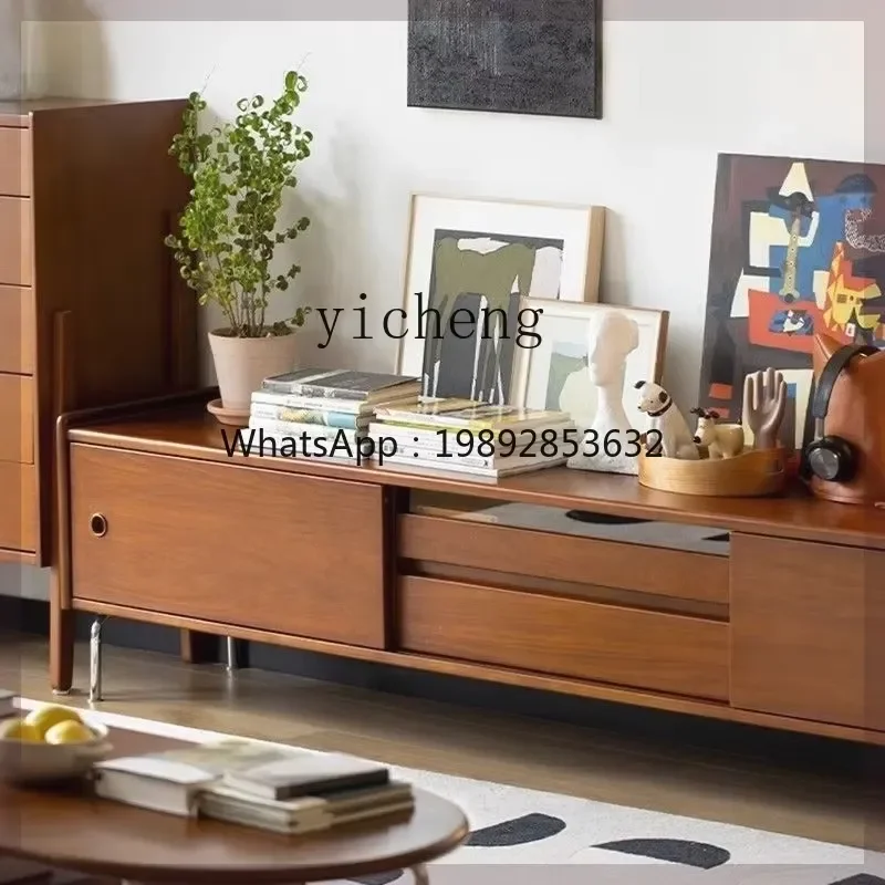 for R1 Antique TV Cabinet Retro Solid Wood TV Stand Coffee Table Combination Advanced Light Luxury Style Living Room