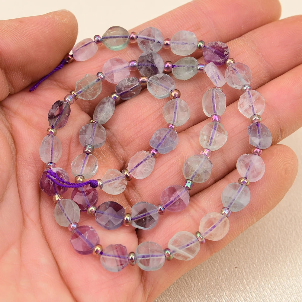 

Натуральные бусины из флюорита разных цветов, огранка «монета», 16 дюймов, для изготовления украшений своими руками